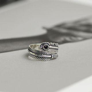 Feather Sterling Silver Open Ring 1pc - Silver - One Size