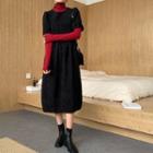Long-sleeve T-shirt / Short-sleeve Midi A-line Velvet Dress