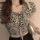Short-sleeve Leopard Print T-shirt Leopard - Khaki & Black - One Size
