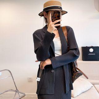 Ribbed Blazer / Ribbed Midi A-line Skirt