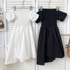 Asymmetrical Off-shoulder Smocked Mini Dress