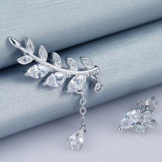 Sterling Silver Rhinestone Asymmetric Earrings