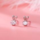 925 Sterling Silver Rhinestone Rabbit Earring 1 Pair - Stud Earrings - Rabbit - Silver - One Size