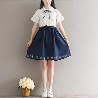 Embroidered Lace Trim Short-sleeve A-line Dress
