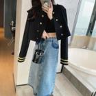 Striped Double-breasted Cropped Jacket