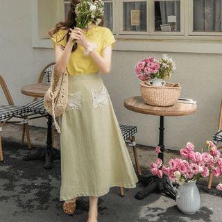 Lace-patched A-line Long Skirt