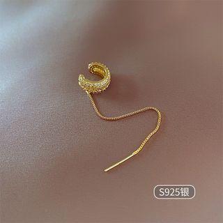 Rhinestone Fringed Alloy Cuff Earring 1 Pc - Gold - One Size