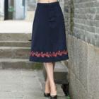 Flower Embroidered A-line Midi Skirt