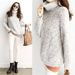 Turtle-neck Melange Sweater White - One Size