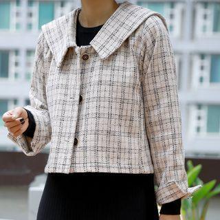 Sailor-collar Plaid Tweed Jacket