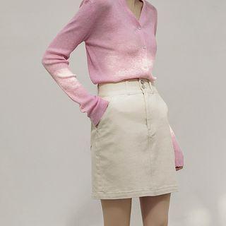 Double-button Denim Miniskirt
