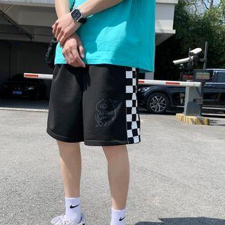 Checkered Panel Wide Leg Shorts