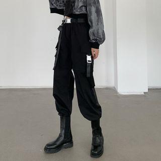 High-waist Cargo Jogger Pants Black - One Size