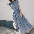 Cap-sleeve Belted Midi A-line Dress