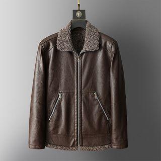 Faux Leather Shearing Zipped Jacket