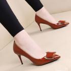 Metal Buckle Pointy Toe Patent Pumps
