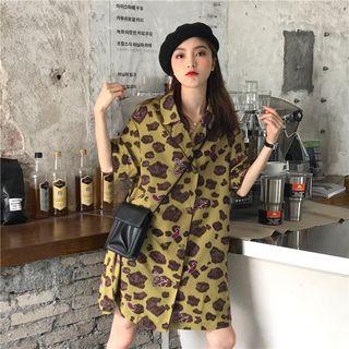 Leopard Loose-fit Short-sleeve Dress As Figure - One Size