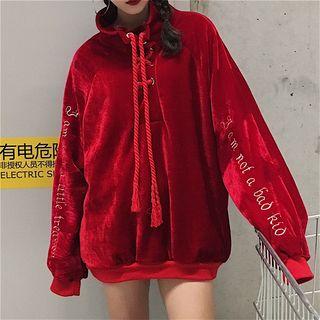 Embroidered Lace-up Velvet Sweatshirt