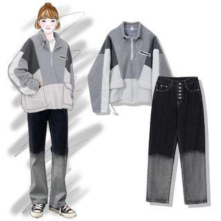 Paneled Half-zip Pullover / Ombre Straight-cut Jeans