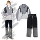 Paneled Half-zip Pullover / Ombre Straight-cut Jeans