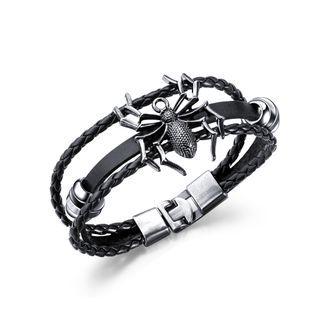 Fashion Creative Spider Shape Black Leather Multilayer Bracelet Silver - One Size