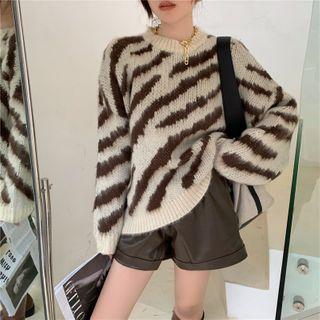Long-sleeve Zebra Print Loose-fit Top