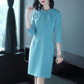 3/4-sleeve Tie-neck Sheath Dress