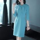 3/4-sleeve Tie-neck Sheath Dress