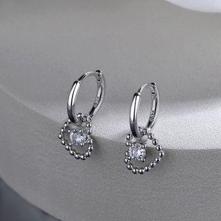 Heart Rhinestone Sterling Silver Dangle Earring 1 Pair - Earring - Silver - One Size