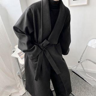 Lapel Oversize Woolen Coat With Sash