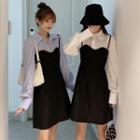 Long Sleeve Plain Shirt / Spaghetti Strap A-line Dress