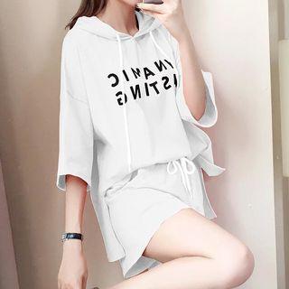 Set: Hooded Lettering Elbow-sleeve T-shirt + Shorts