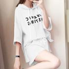 Set: Hooded Lettering Elbow-sleeve T-shirt + Shorts