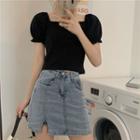 Puff Short-sleeve Top / A-line Skirt / Denim Shorts