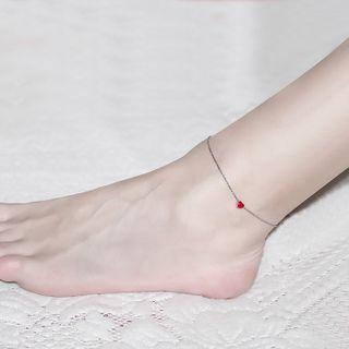 Heart Sterling Silver Anklet Red - One Size