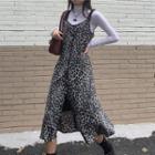 Long-sleeve Turtleneck Plain Top / Spaghetti Strap Leopard Print Midi Dress
