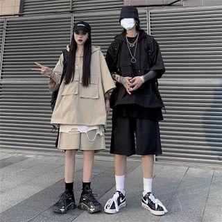 Set: Elbow-sleeve Cargo Hoodie + Shorts