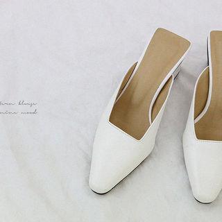 Square-toe Openback Block-heel Pumps