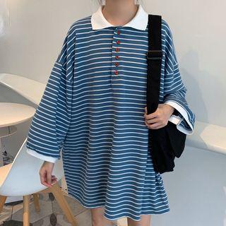 Long-sleeve Striped Polo Dress