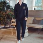 Set: Long-sleeve Embroidered Chinese Style Top + Pants