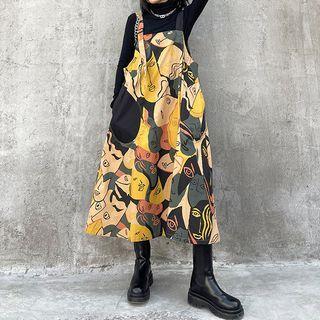 Sleeveless Print A-line Dress Yellow & Beige & Orange - One Size