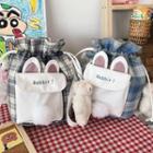 Plaid Panel Drawstring Bucket Bag