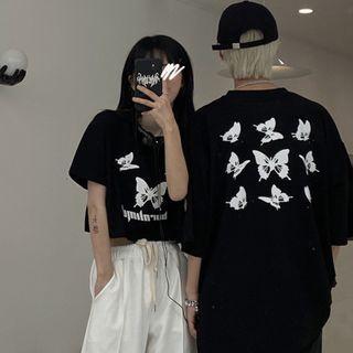 Couple Matching Butterfly Print Short-sleeve T-shirt / Elbow-sleeve T-shirt
