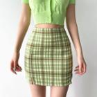 Checkered High-waist Pencil Skirt