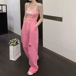 Lettering Embroidered Camisole Top / Sweatpants