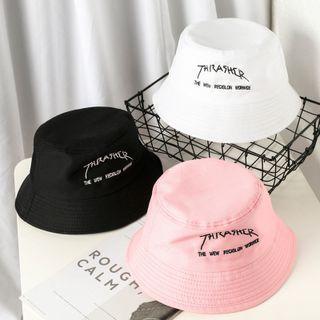 Lettering Applique Bucket Hat Mz252 - Black - One Size