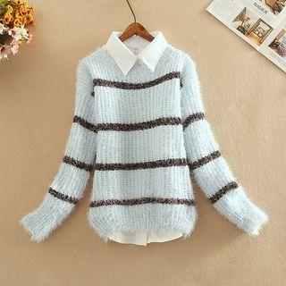 Set: Striped Sweater + Plain Shirt