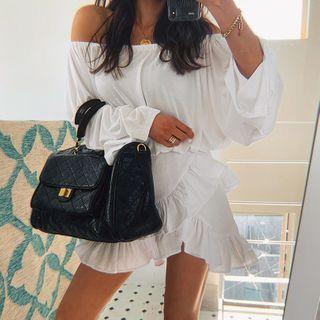Off-shoulder Slit-cuff Cropped Top