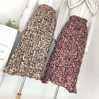 Leopard Print Midi Accordion Pleat Skirt