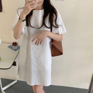 Short-sleeve Textured Dress White - One Size